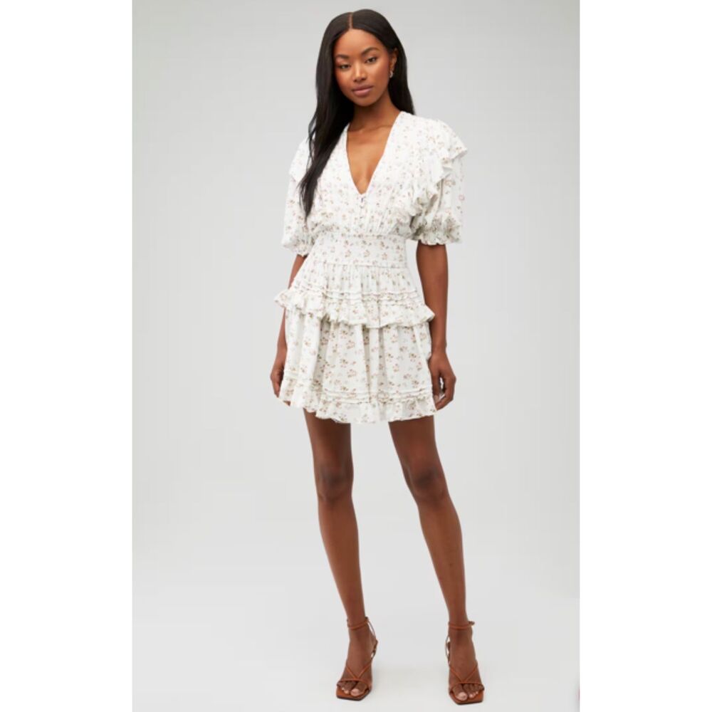 Jen's Pirate Booty Petit Ruffle V-Neck Short Sleeve Floral Mini Dress Size Small